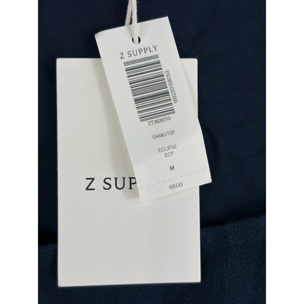 Z SUPPLY Charli Linen Top M Womens Navy Blue Square Neck Cropped Tank $68 - Picture 3 of 7